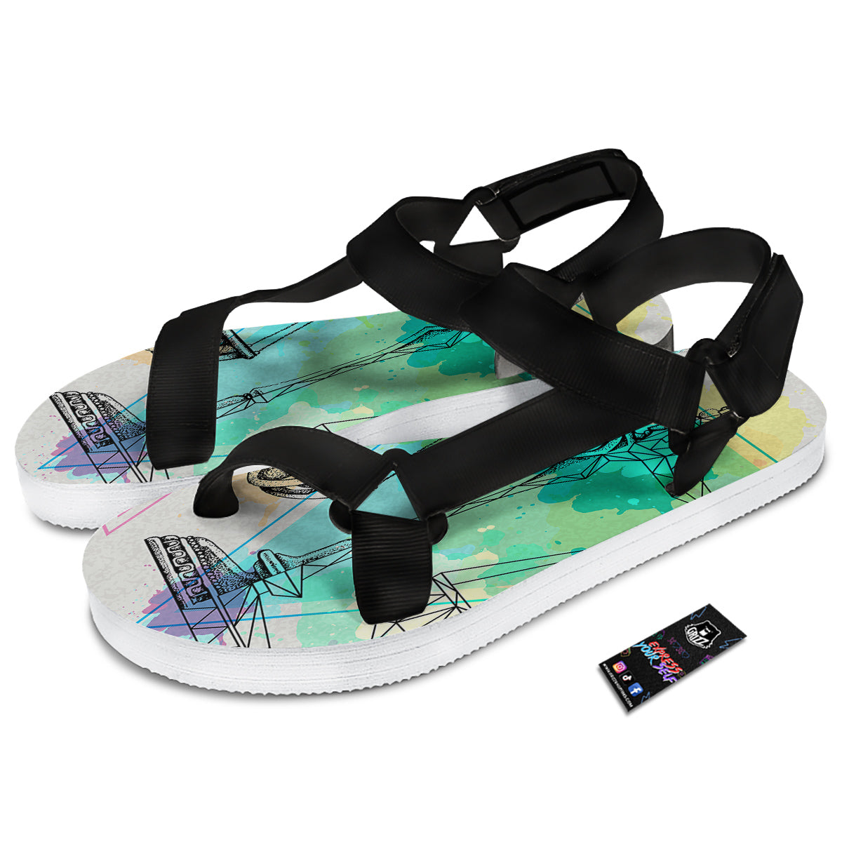 Libra Sign Colorful Print Black Open Toe Sandals-grizzshop