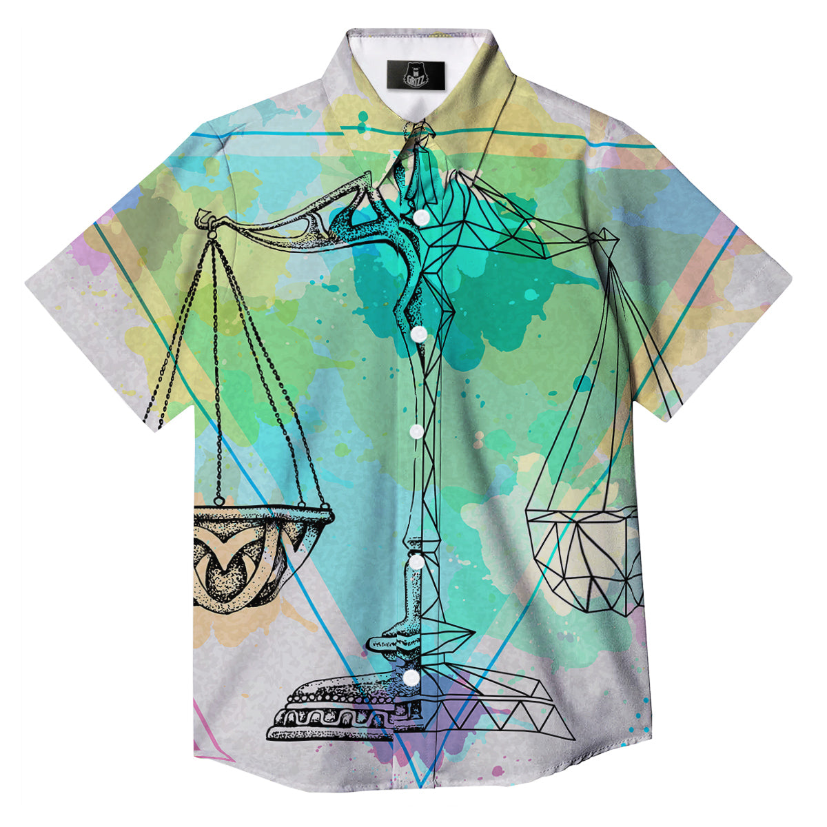 Libra Sign Colorful Print Button Up Shirt-grizzshop