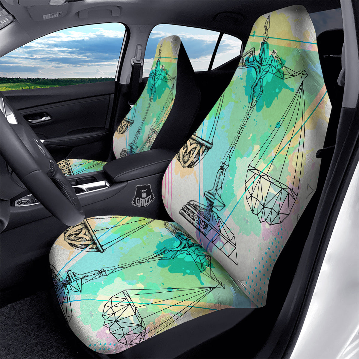 Libra Sign Colorful Print Car Seat Covers-grizzshop