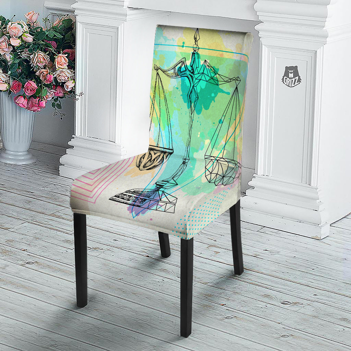 Libra Sign Colorful Print Dining Chair Slipcover-grizzshop