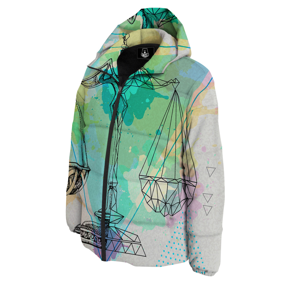 Libra Sign Colorful Print Down Jacket-grizzshop