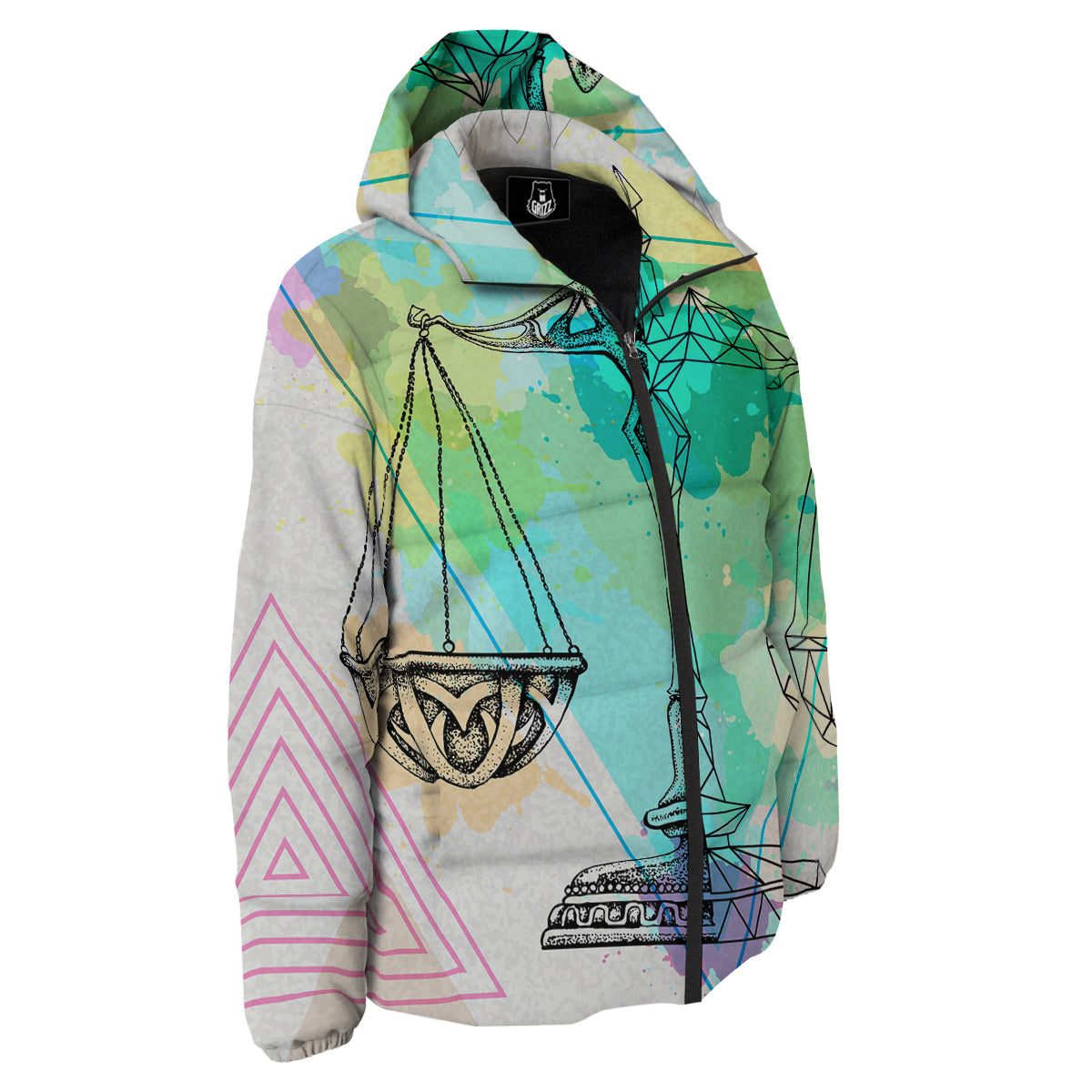 Libra Sign Colorful Print Down Jacket-grizzshop