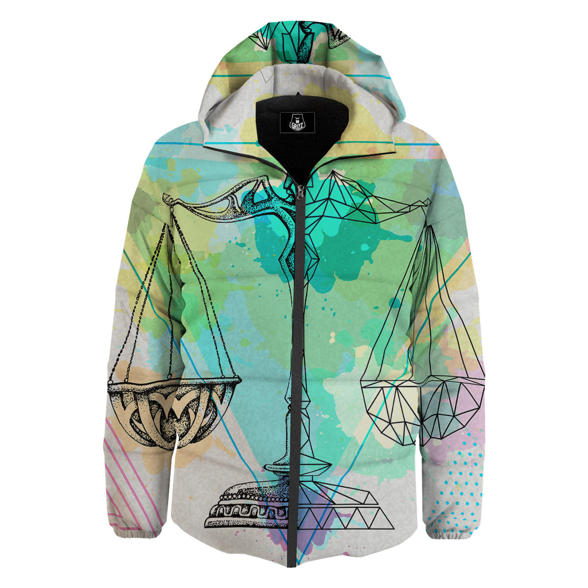 Libra Sign Colorful Print Down Jacket-grizzshop