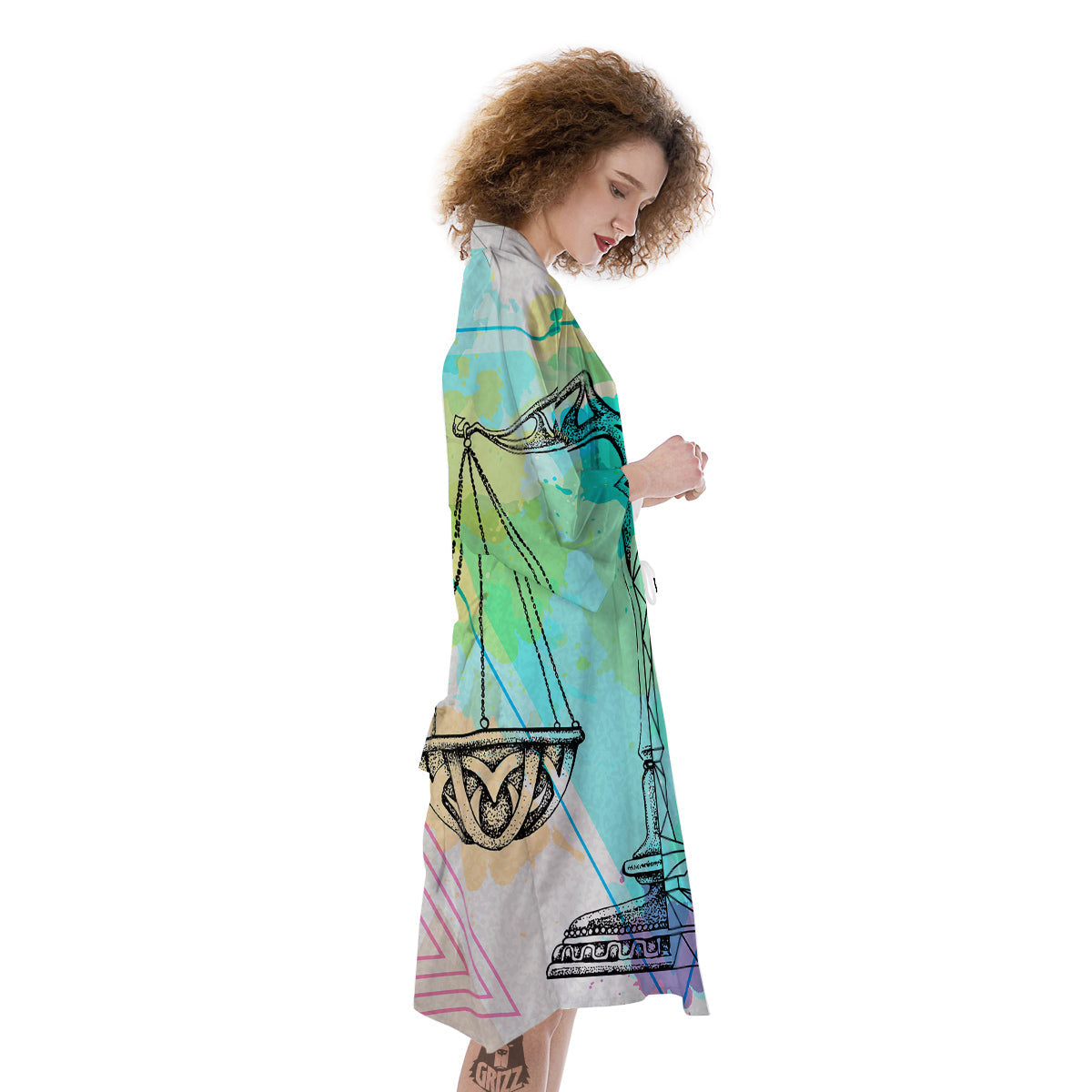 Libra Sign Colorful Print Kimono-grizzshop