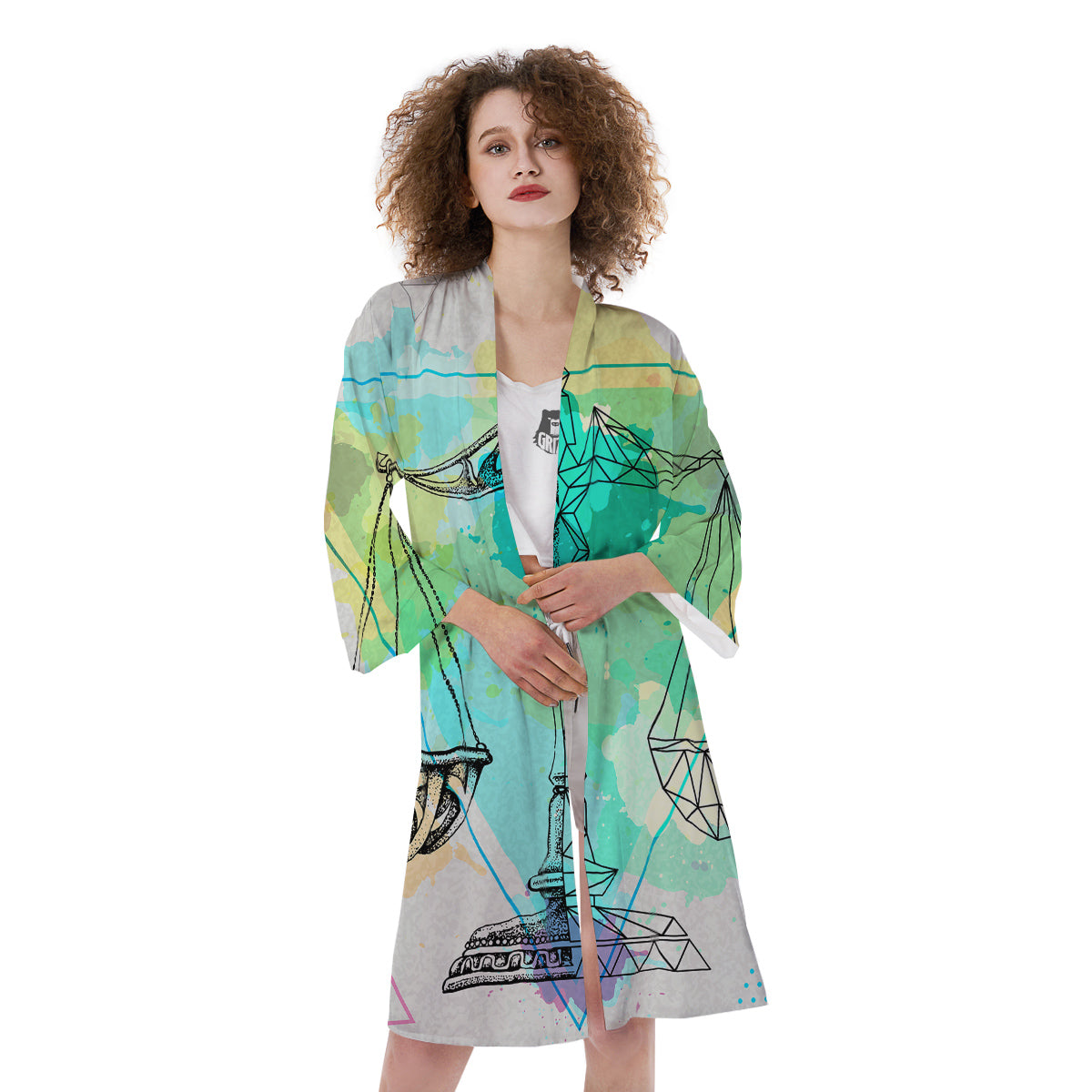 Libra Sign Colorful Print Kimono-grizzshop