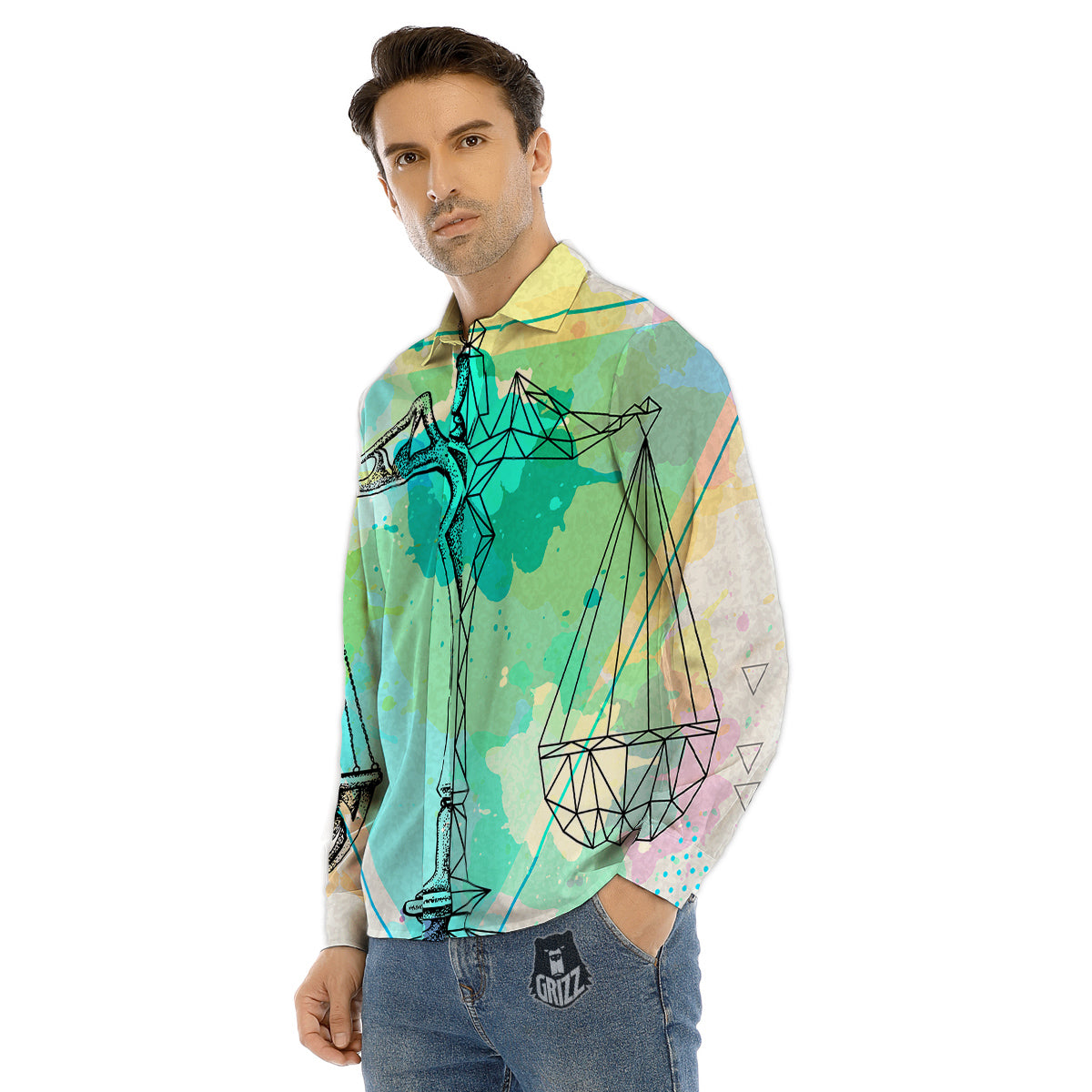 Libra Sign Colorful Print Men's Dress Shirts-grizzshop