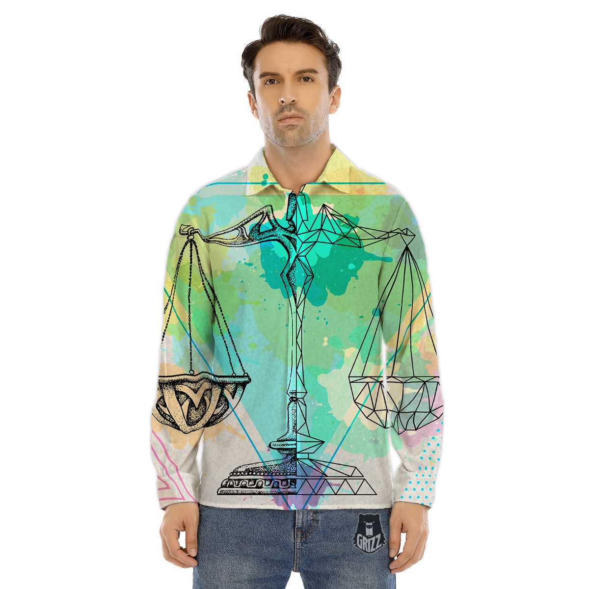 Libra Sign Colorful Print Men's Dress Shirts-grizzshop
