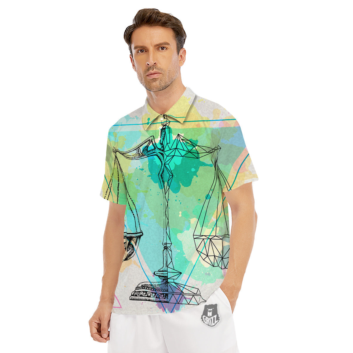 Libra Sign Colorful Print Men's Golf Shirts-grizzshop