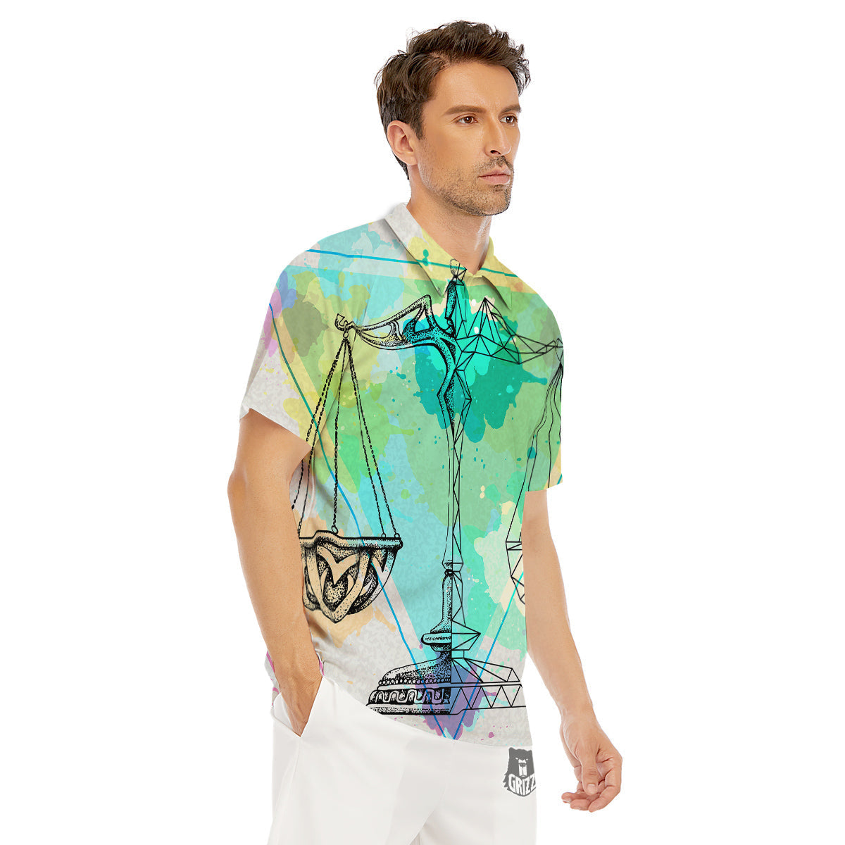 Libra Sign Colorful Print Men's Golf Shirts-grizzshop