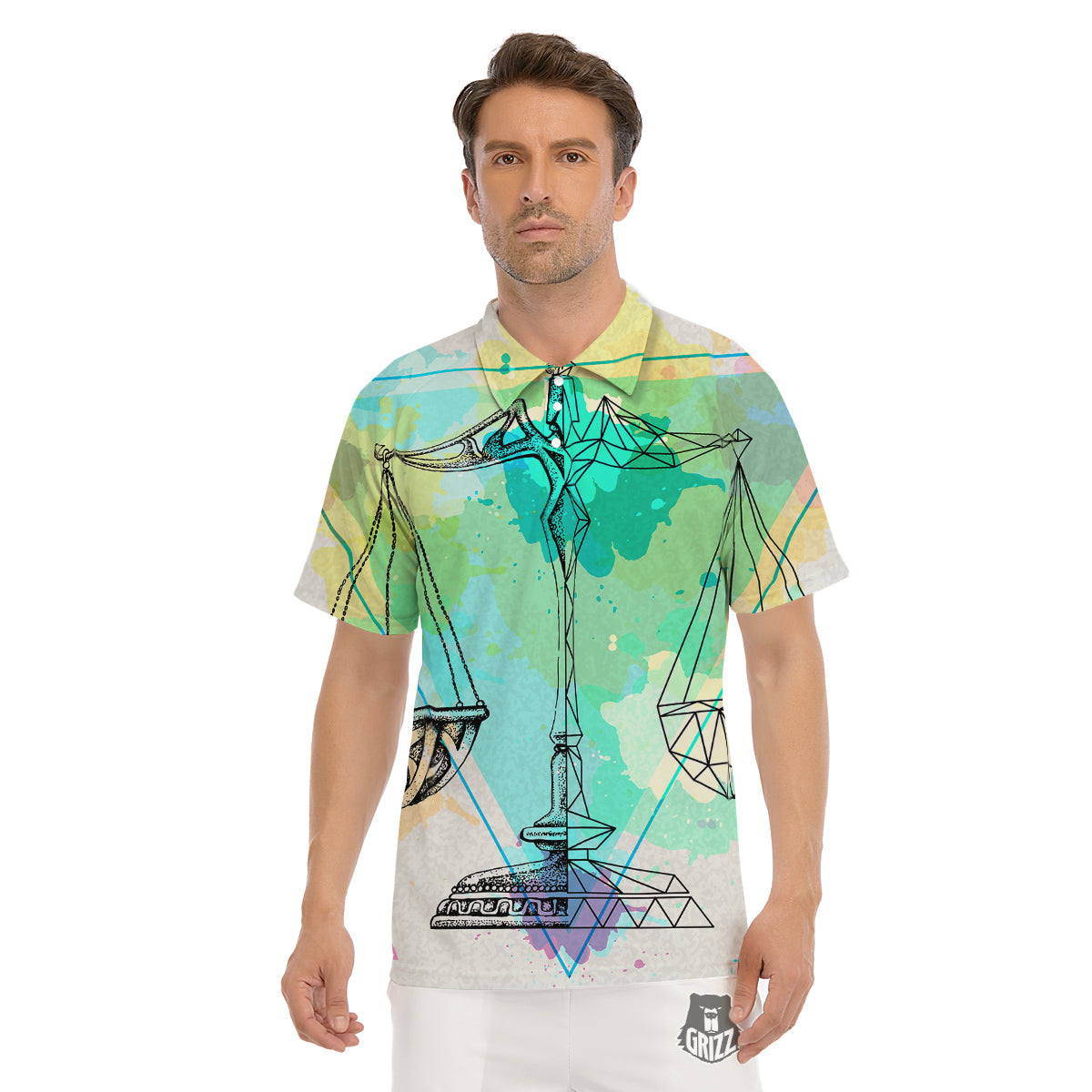 Libra Sign Colorful Print Men's Golf Shirts-grizzshop