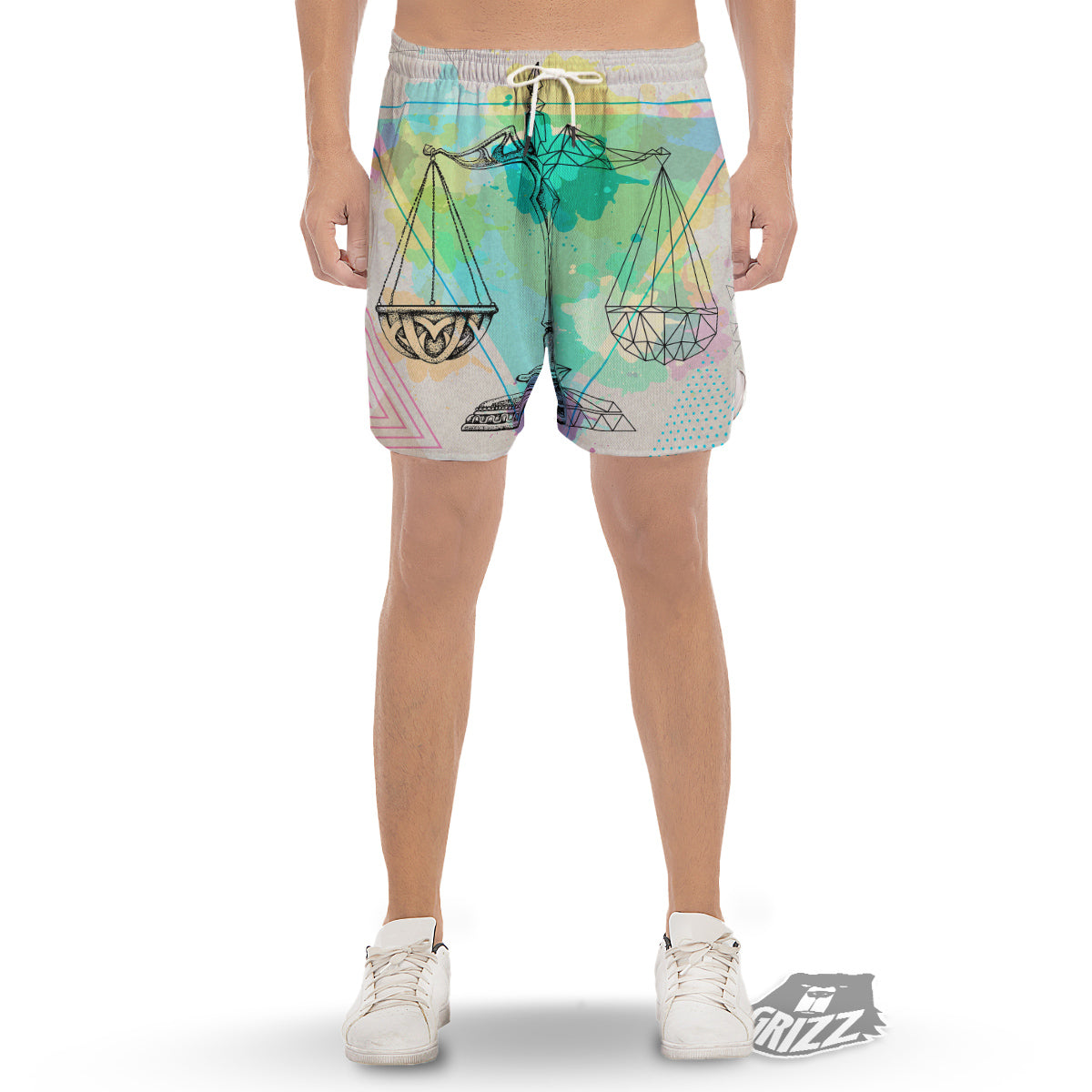 Libra Sign Colorful Print Men's Gym Shorts-grizzshop