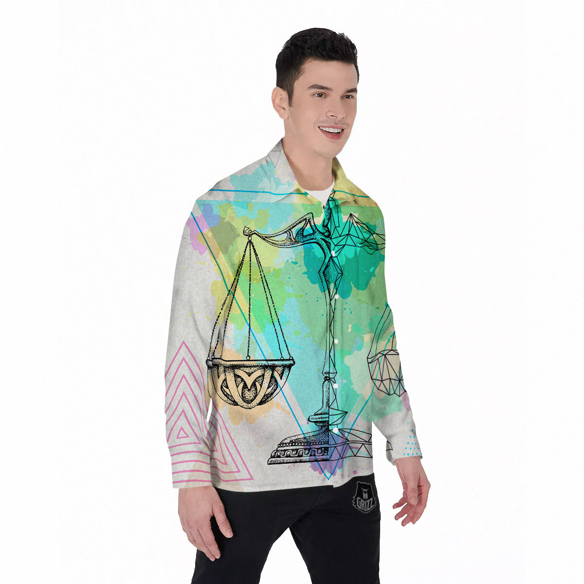 Libra Sign Colorful Print Men's Long Sleeve Shirts-grizzshop
