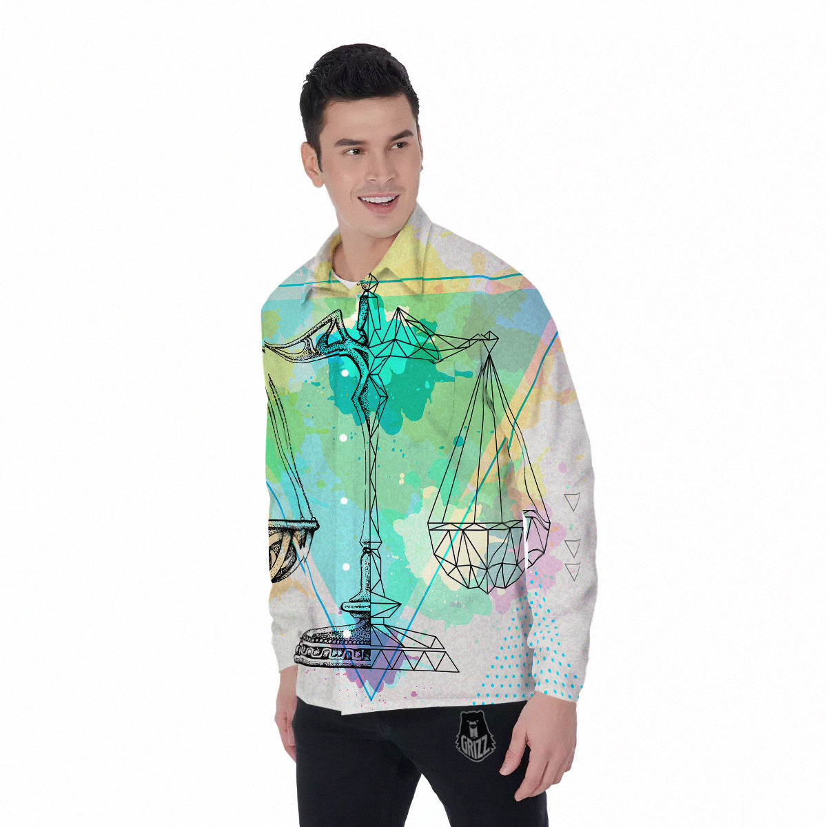 Libra Sign Colorful Print Men's Long Sleeve Shirts-grizzshop
