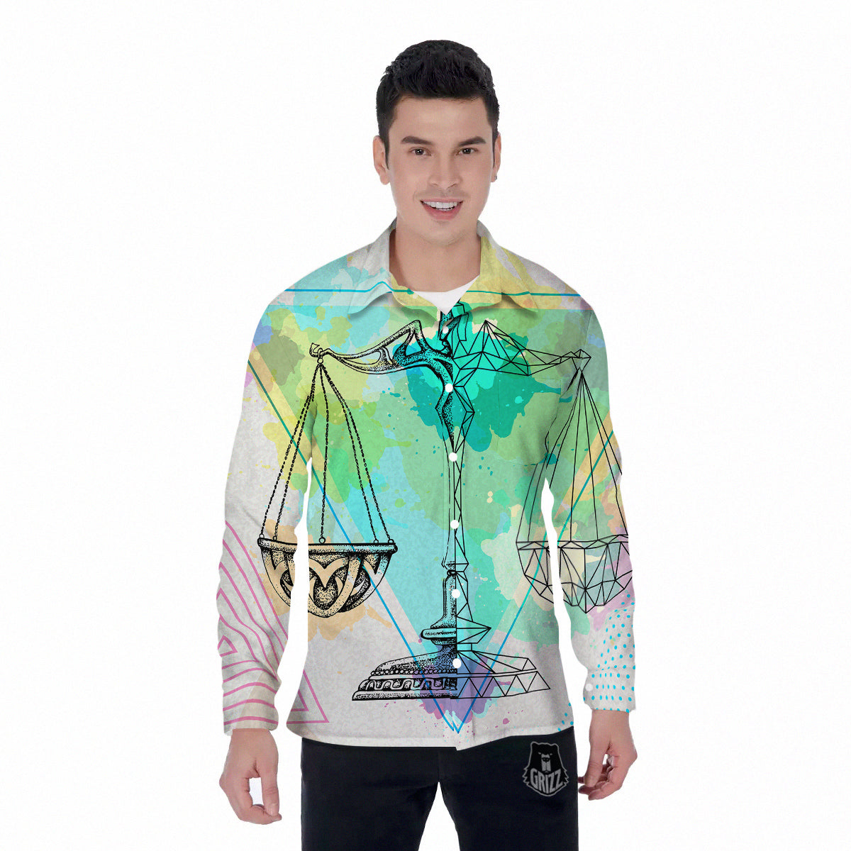 Libra Sign Colorful Print Men's Long Sleeve Shirts-grizzshop