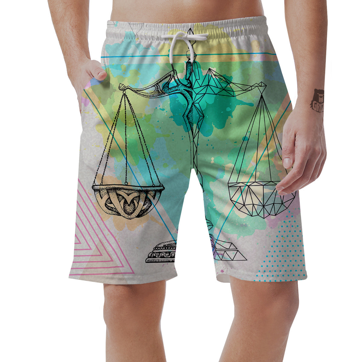 Libra Sign Colorful Print Men's Shorts-grizzshop