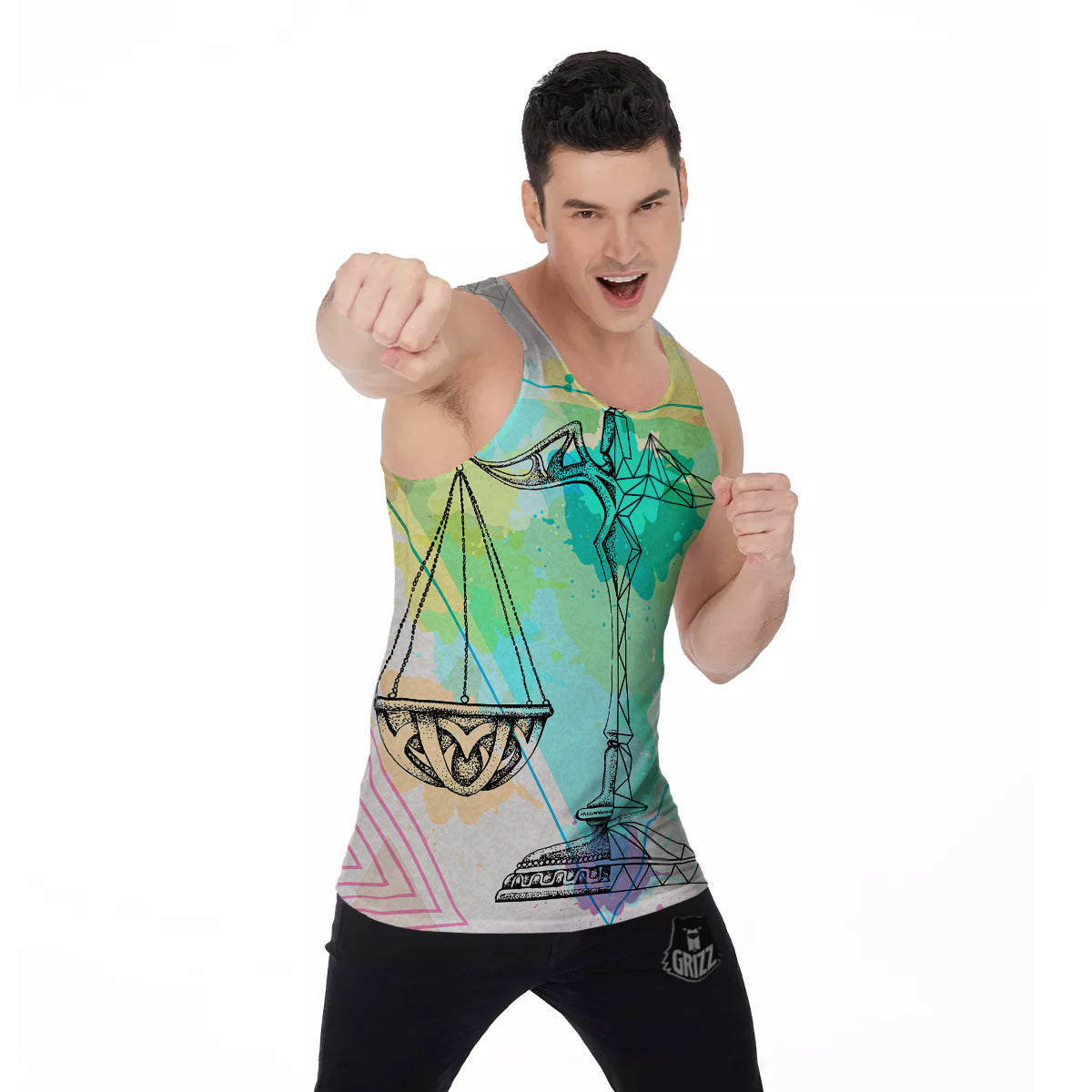 Libra Sign Colorful Print Men's Tank Top-grizzshop