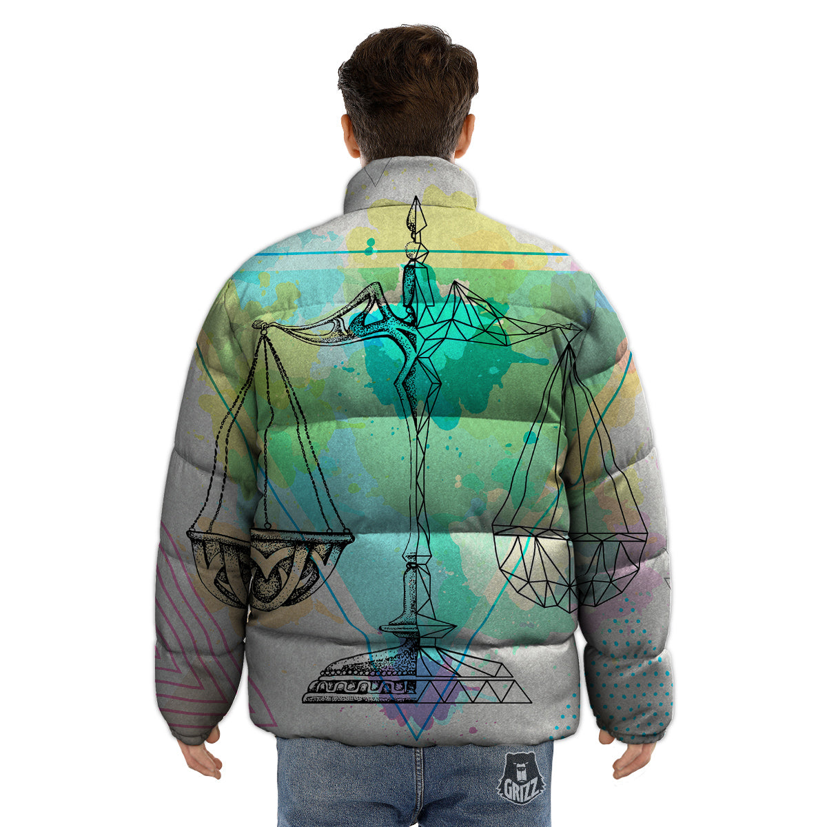 Libra Sign Colorful Print Puffer Jacket-grizzshop