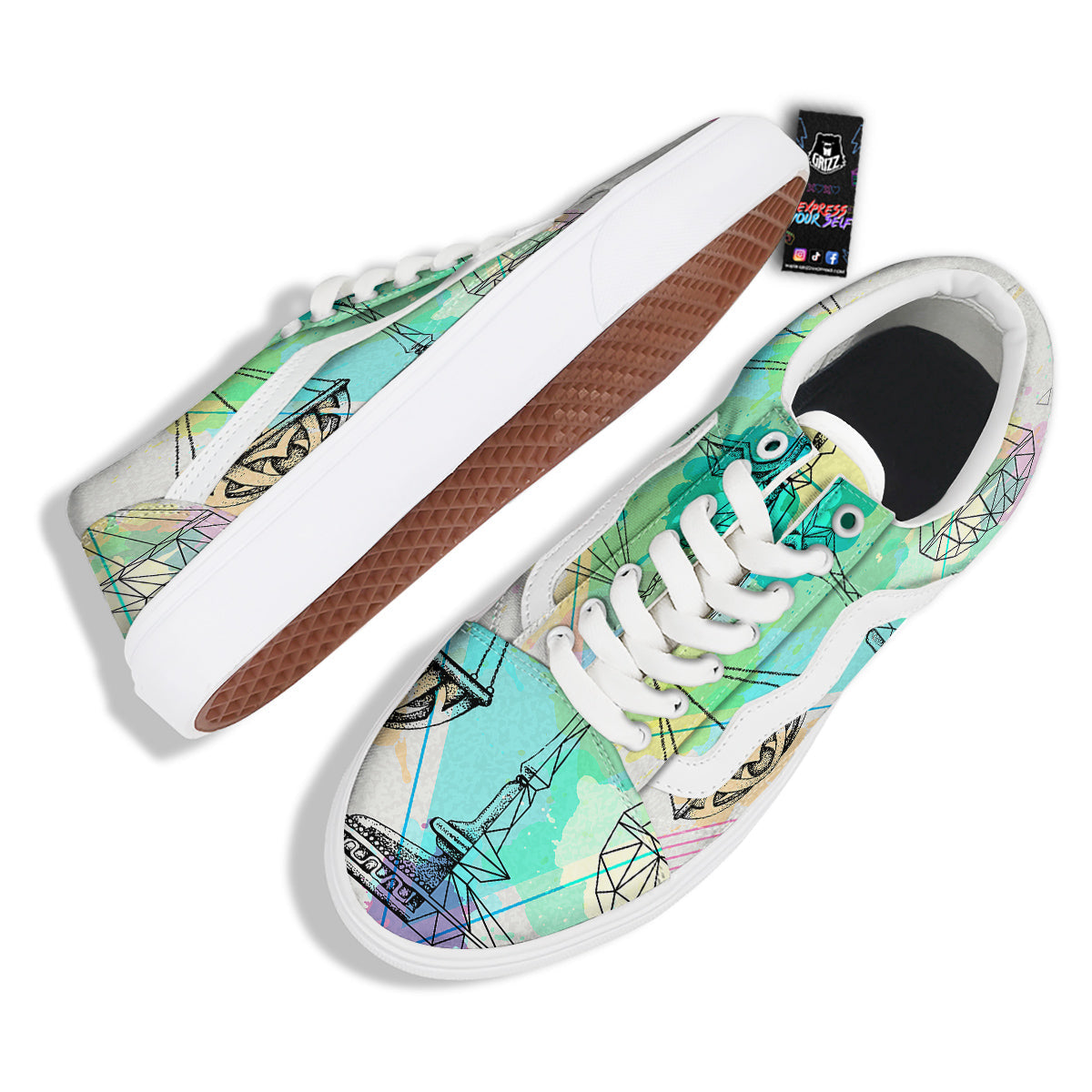 Libra Sign Colorful Print Skate Shoes-grizzshop