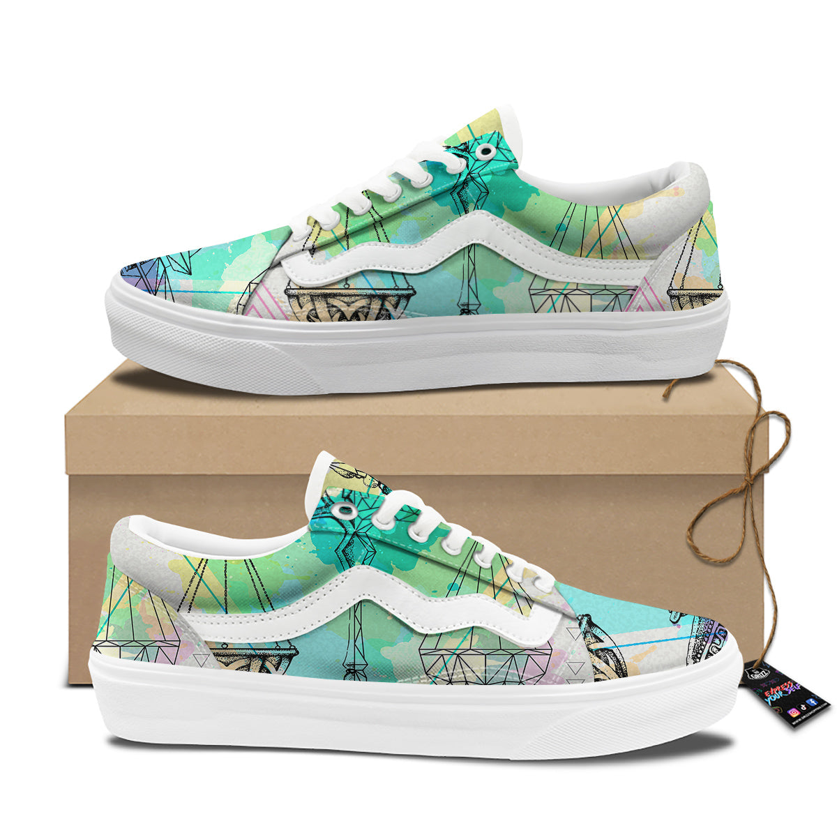 Libra Sign Colorful Print Skate Shoes-grizzshop