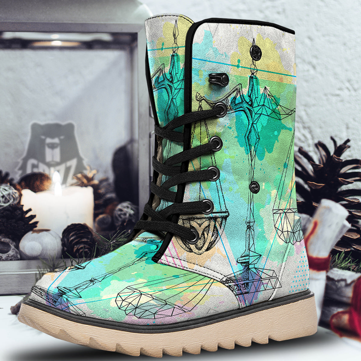 Libra Sign Colorful Print Snow Boots-grizzshop