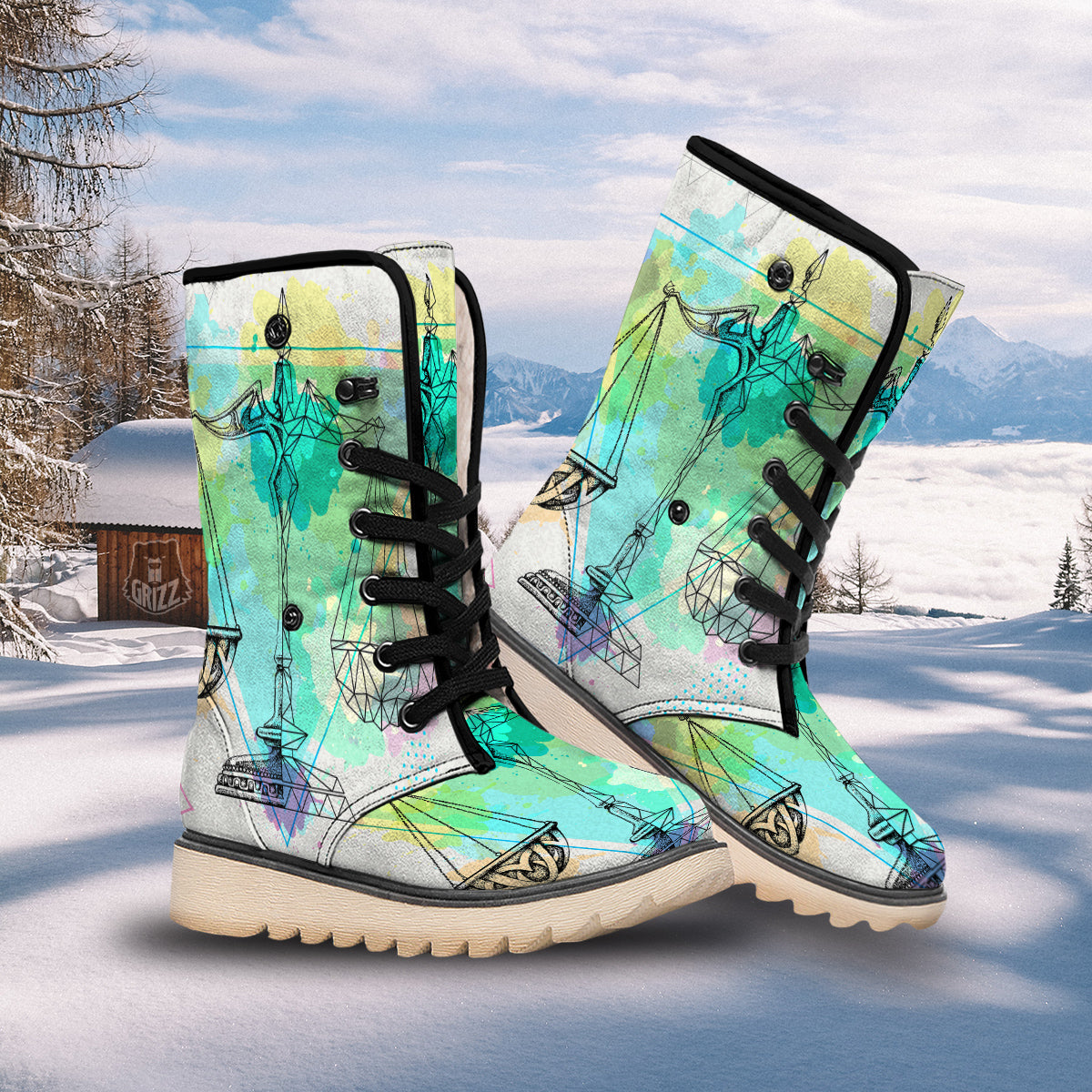Libra Sign Colorful Print Snow Boots-grizzshop