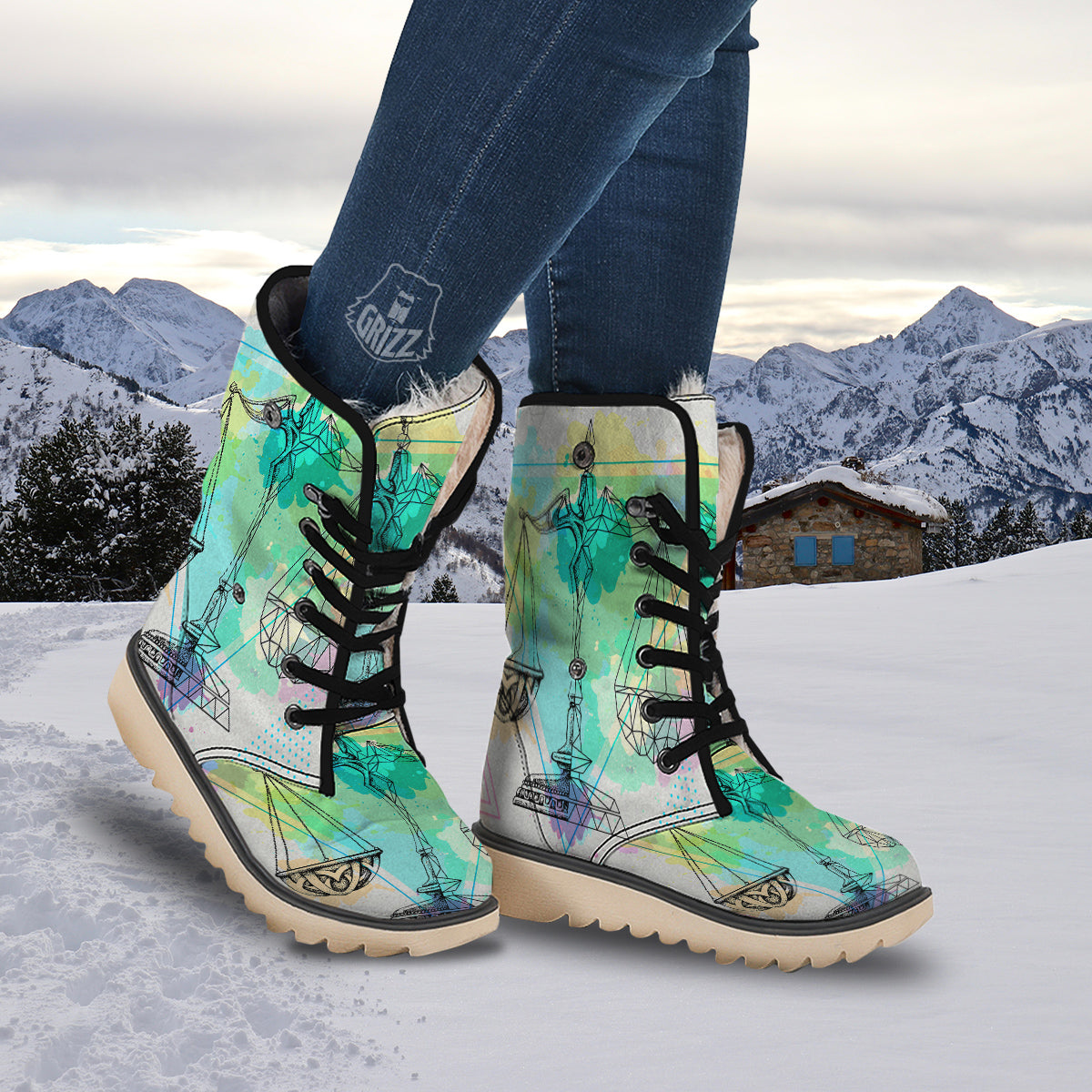 Libra Sign Colorful Print Snow Boots-grizzshop