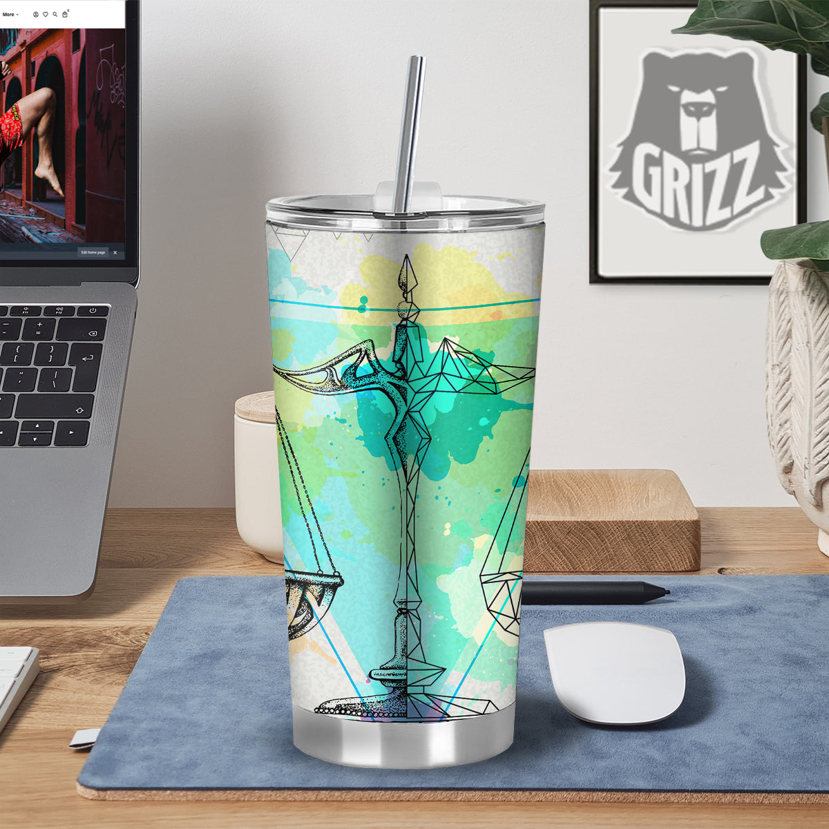 Libra Sign Colorful Print Tumbler-grizzshop