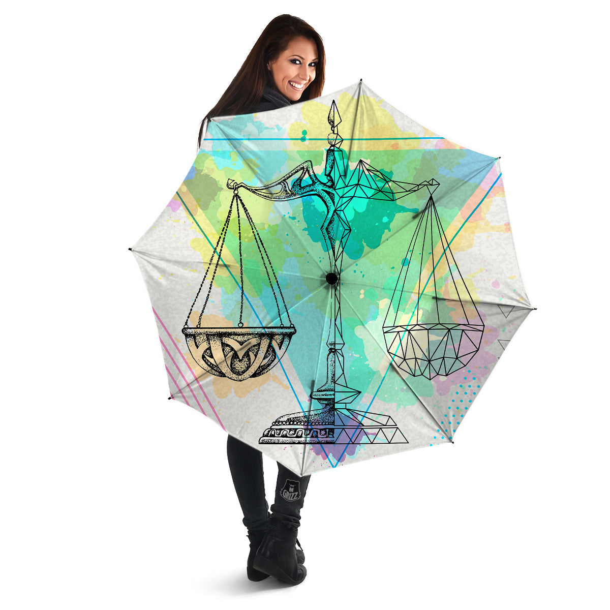 Libra Sign Colorful Print Umbrella-grizzshop