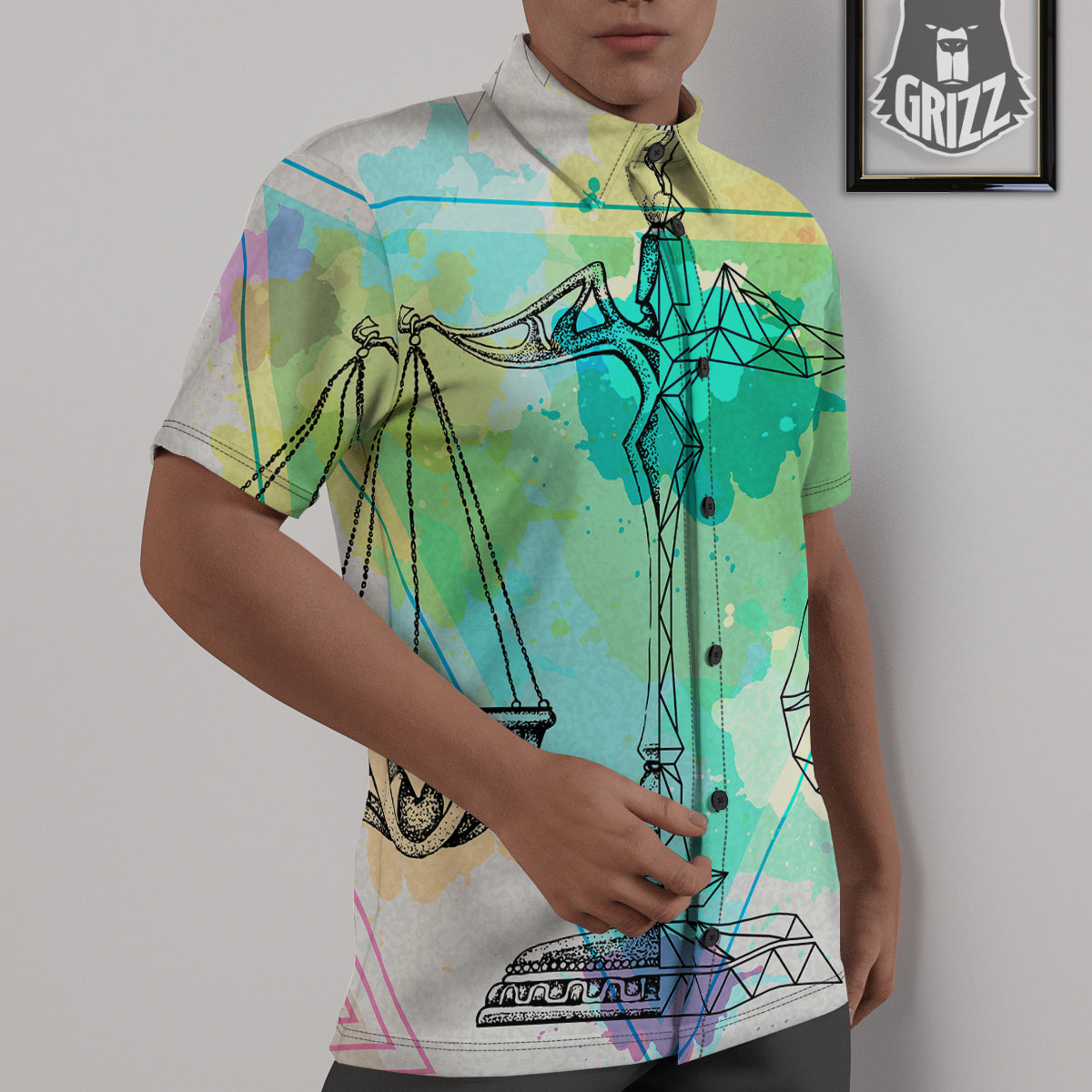 Libra Sign Colorful Print Untucked Shirts-grizzshop