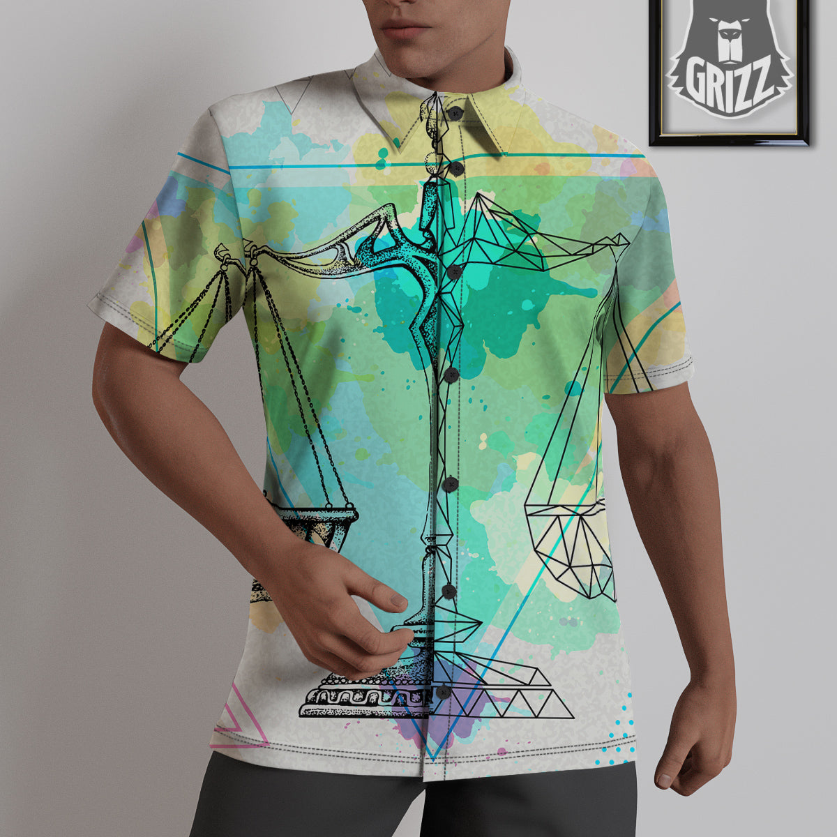Libra Sign Colorful Print Untucked Shirts-grizzshop