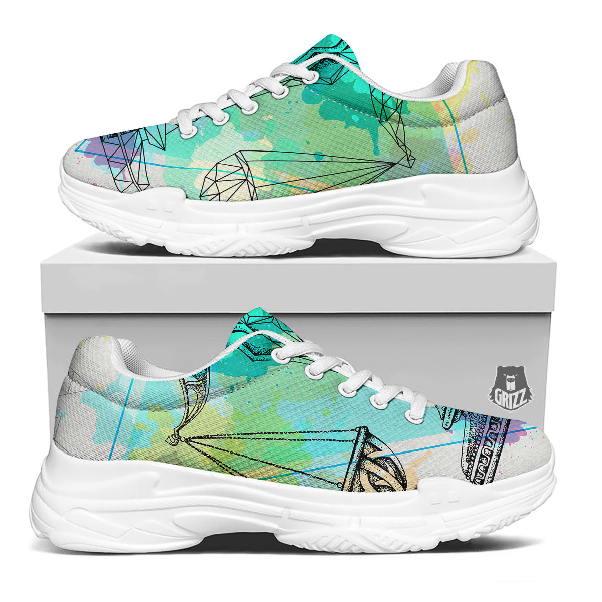 Libra Sign Colorful Print White Chunky Shoes-grizzshop