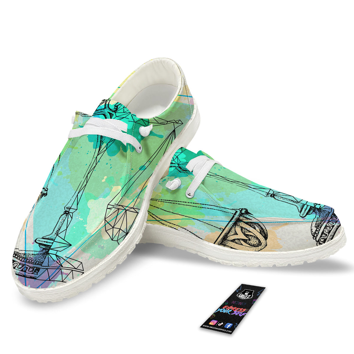 Libra Sign Colorful Print White Loafers-grizzshop