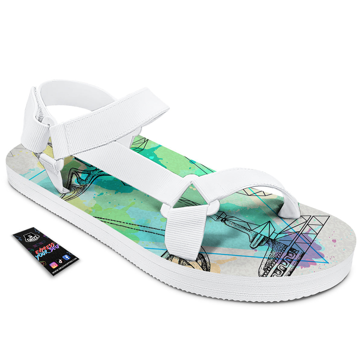 Libra Sign Colorful Print White Open Toe Sandals-grizzshop