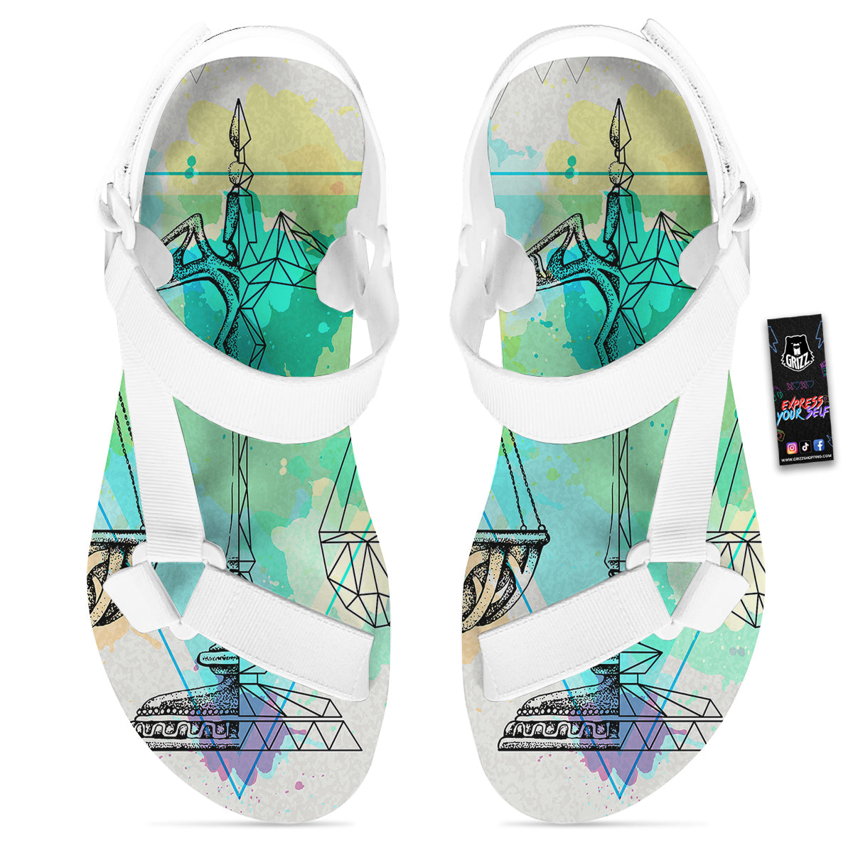 Libra Sign Colorful Print White Open Toe Sandals-grizzshop