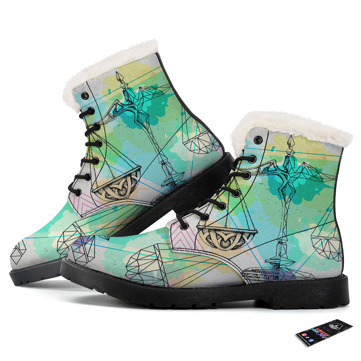 Libra Sign Colorful Print Winter Boots-grizzshop
