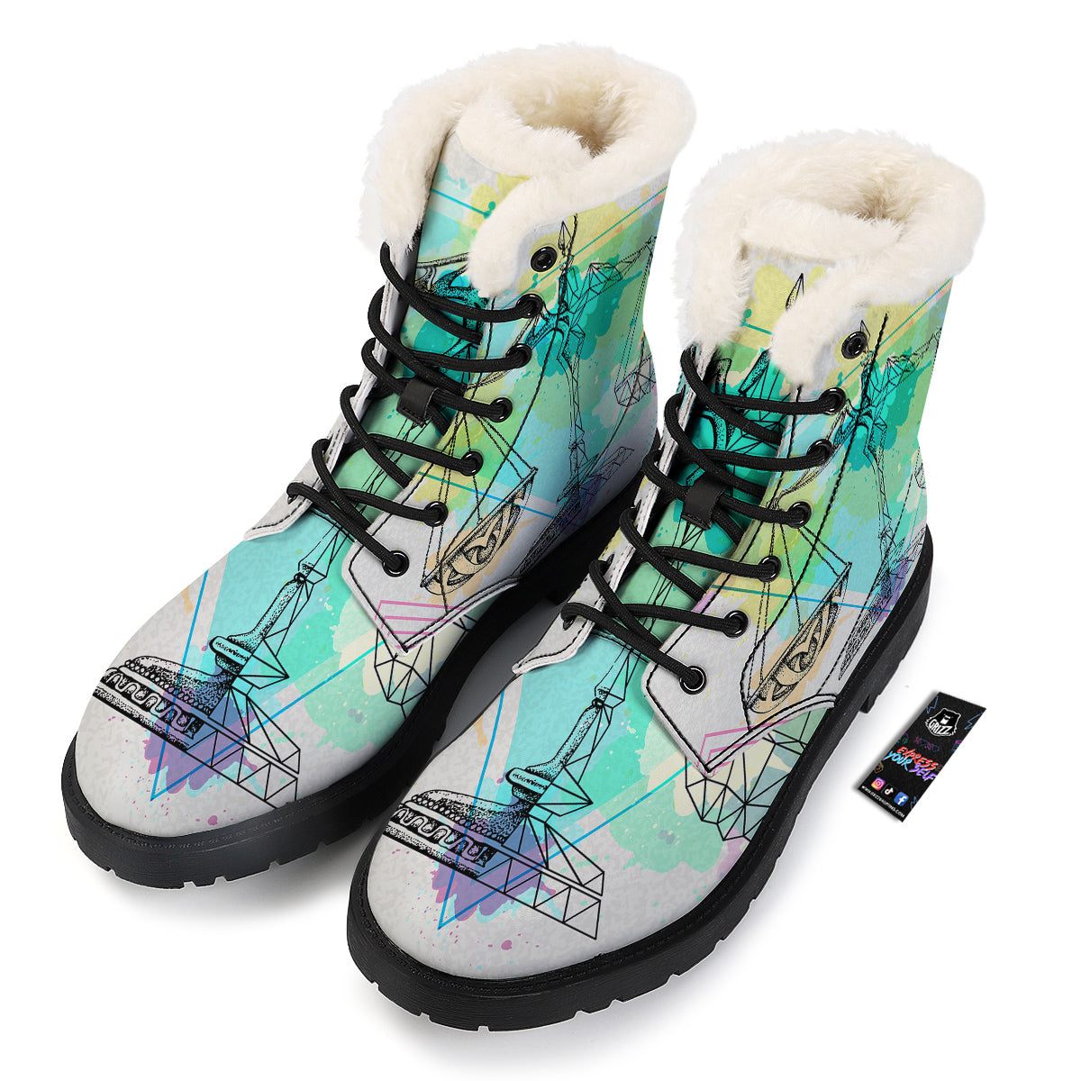 Libra Sign Colorful Print Winter Boots-grizzshop