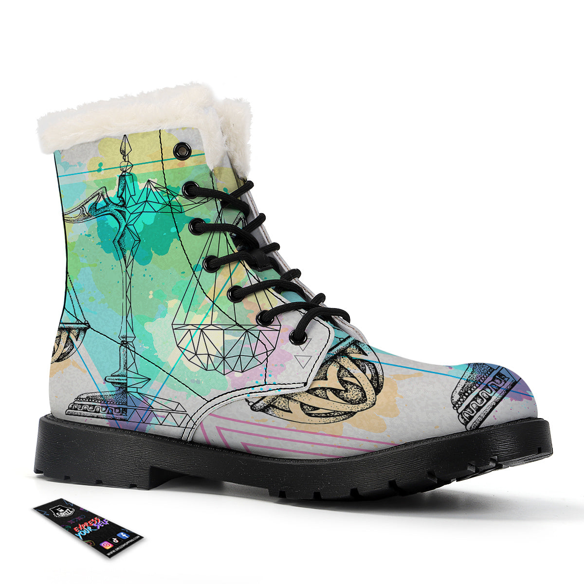 Libra Sign Colorful Print Winter Boots-grizzshop