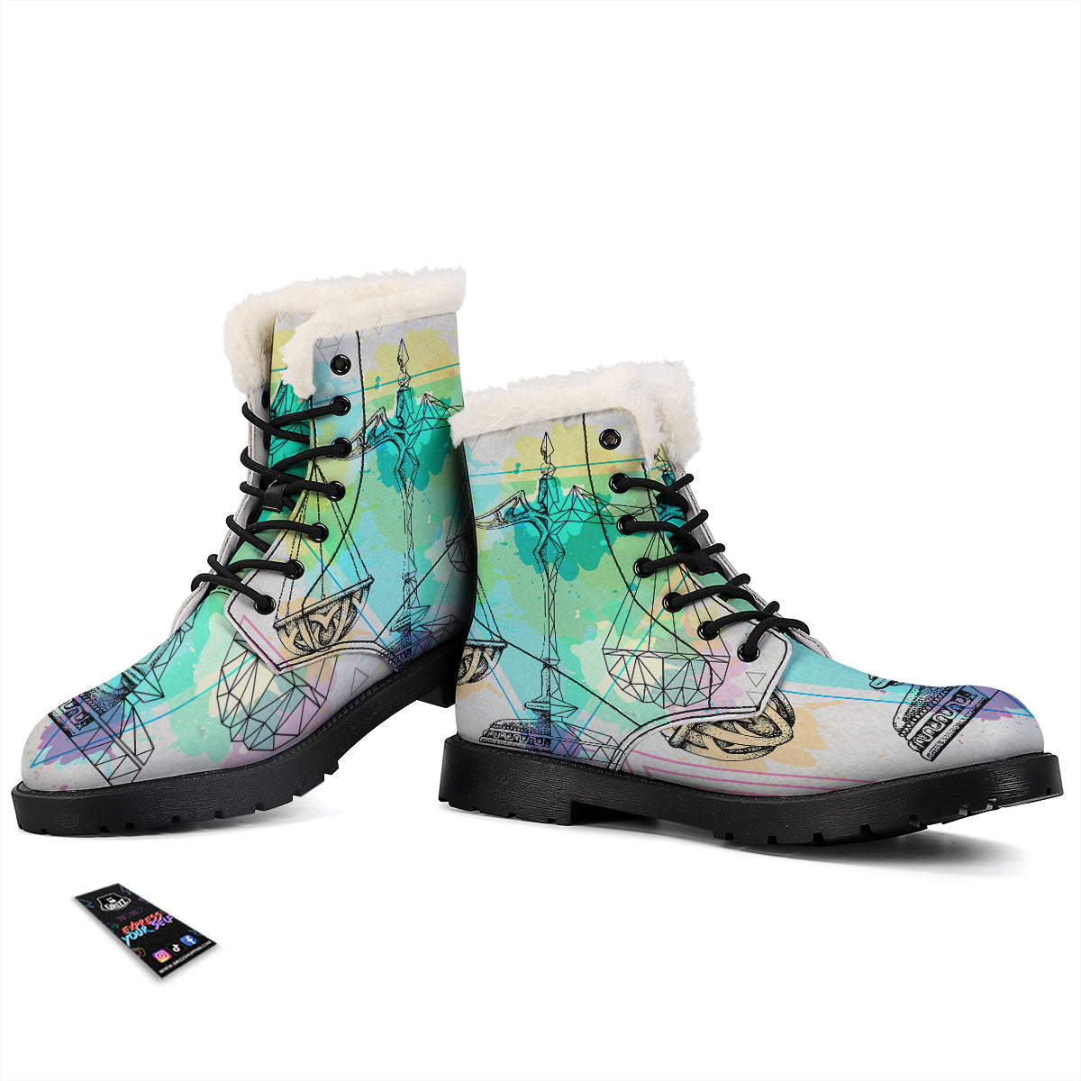 Libra Sign Colorful Print Winter Boots-grizzshop