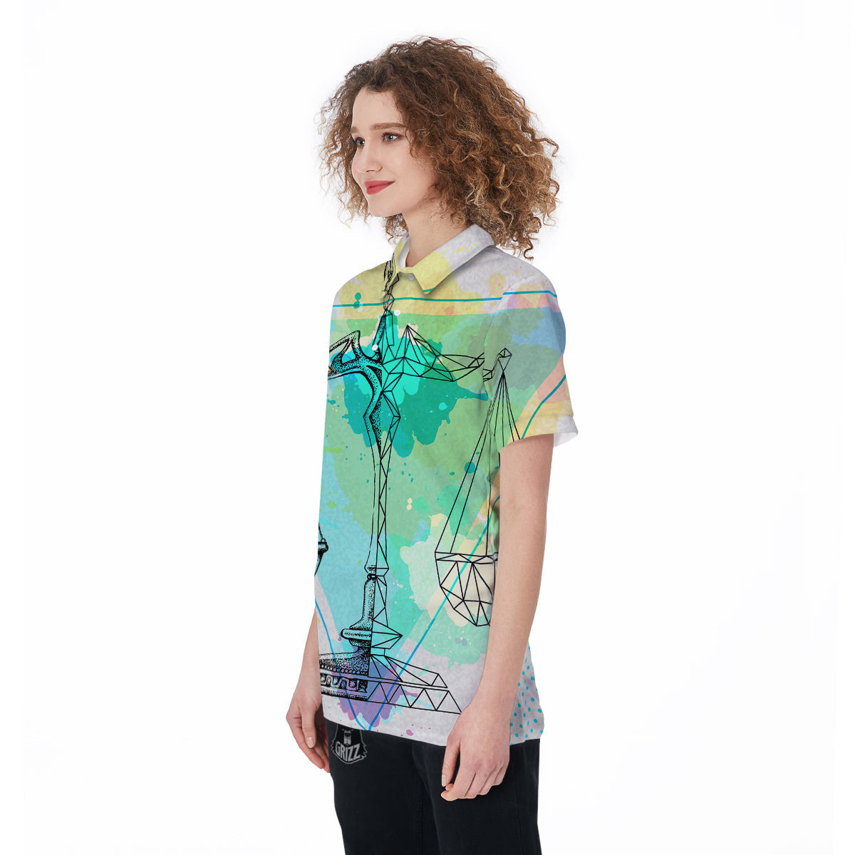 Libra Sign Colorful Print Women's Golf Shirts-grizzshop