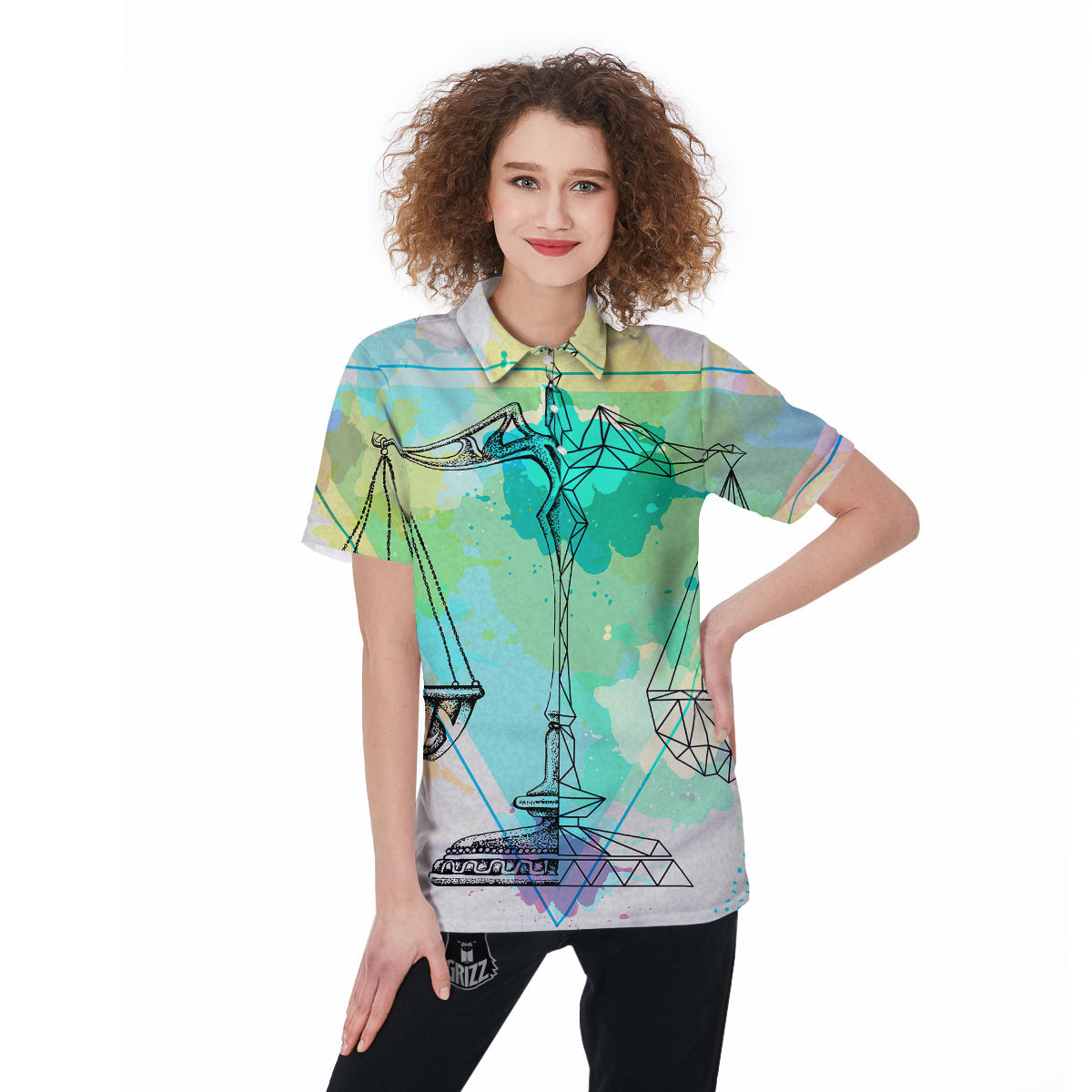Libra Sign Colorful Print Women's Golf Shirts-grizzshop