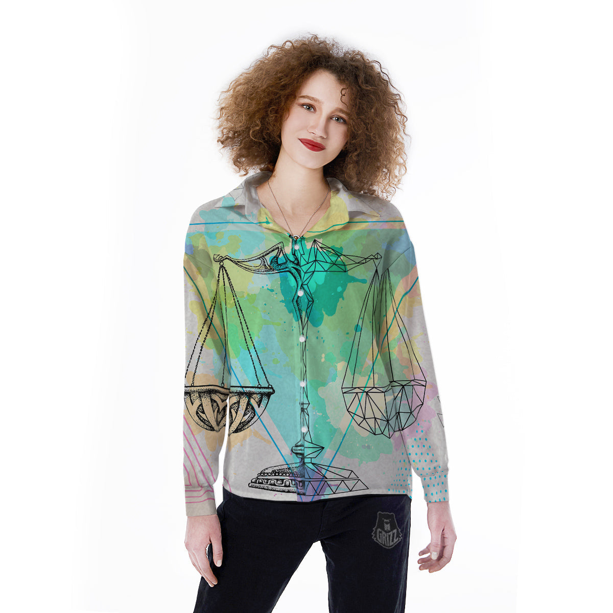 Libra Sign Colorful Print Women's Long Sleeve Shirts-grizzshop