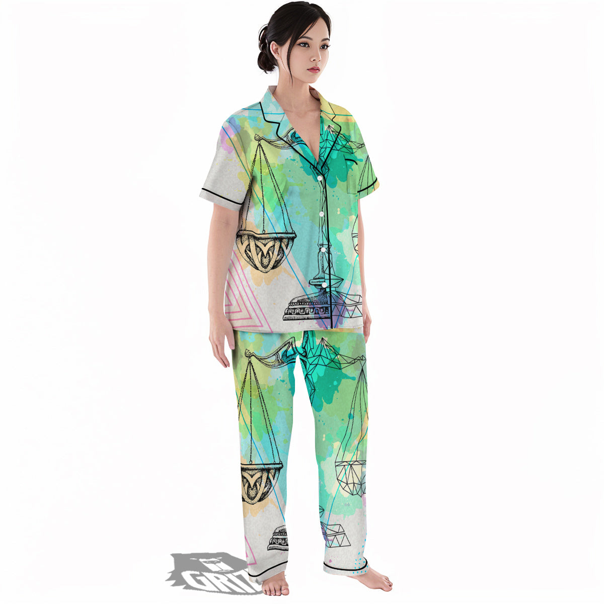 Libra Sign Colorful Print Women's Pajamas Set-grizzshop