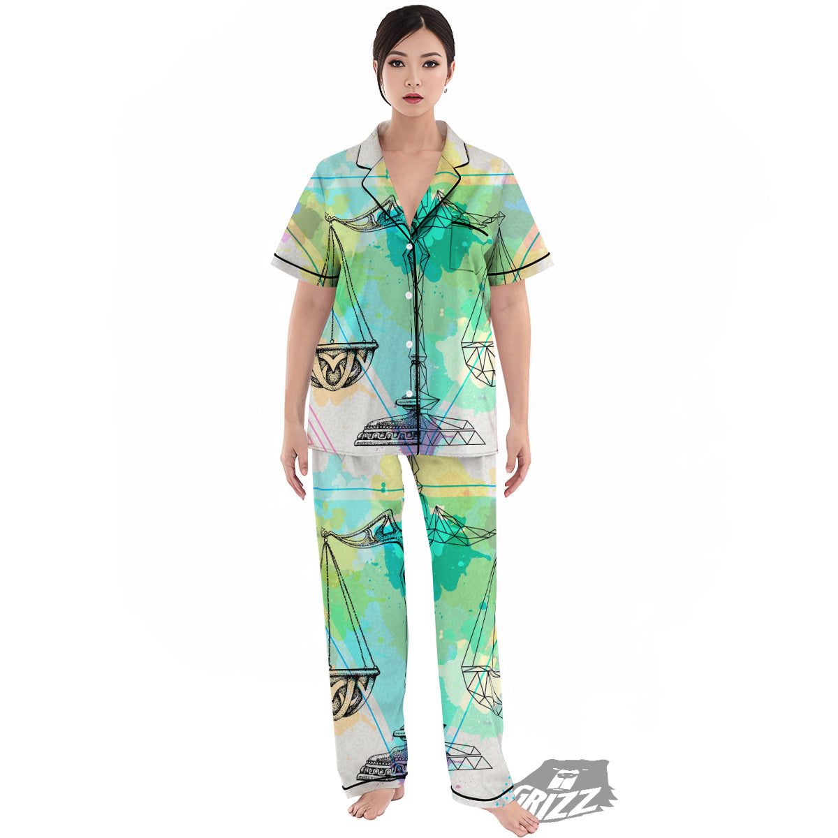 Libra Sign Colorful Print Women's Pajamas Set-grizzshop