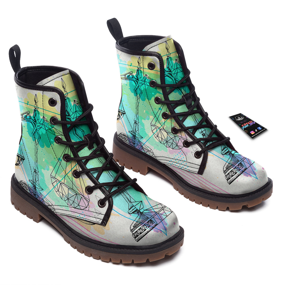 Libra Sign Colorful Print Work Boots-grizzshop