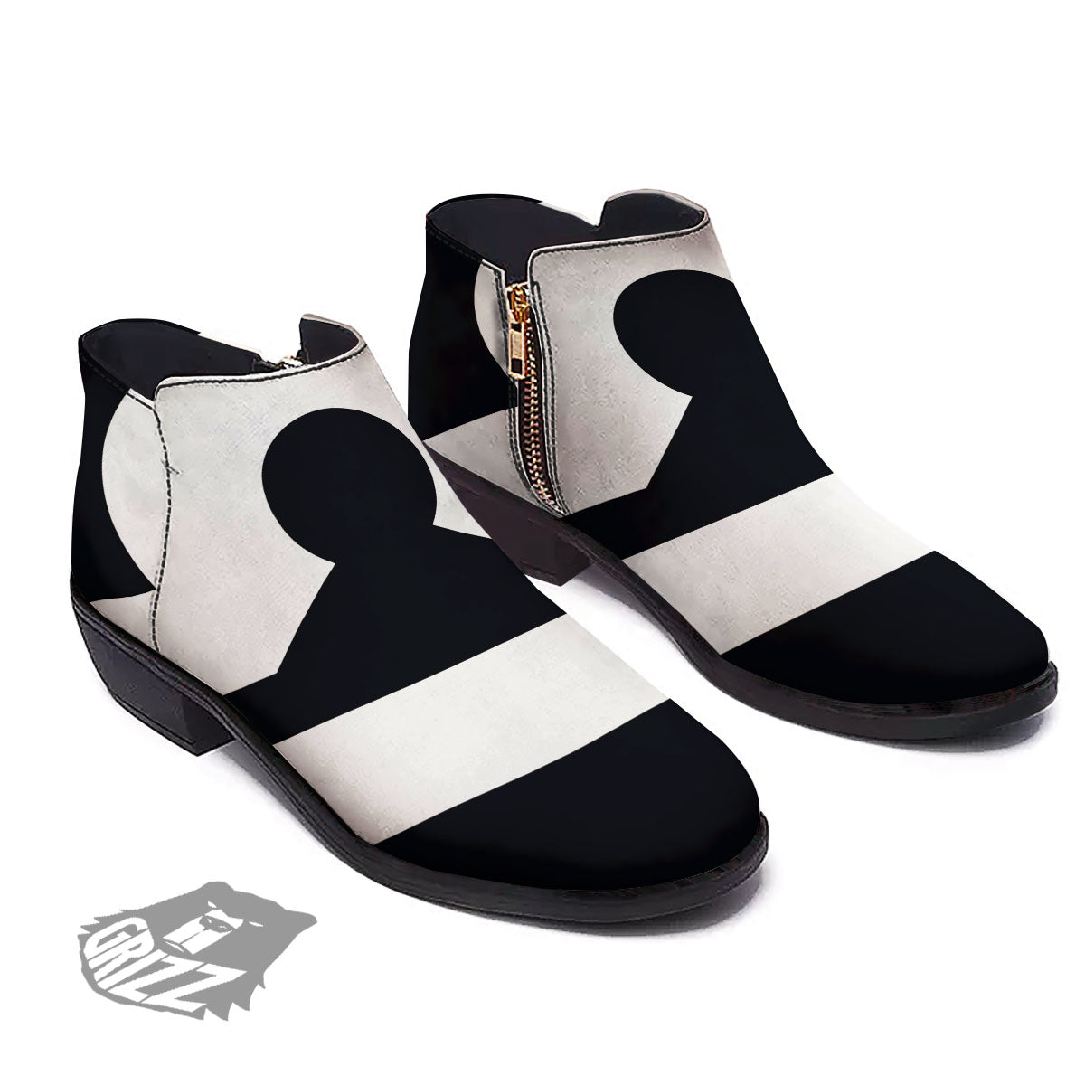 Libra Sign White And Black Print Ankle Boots-grizzshop