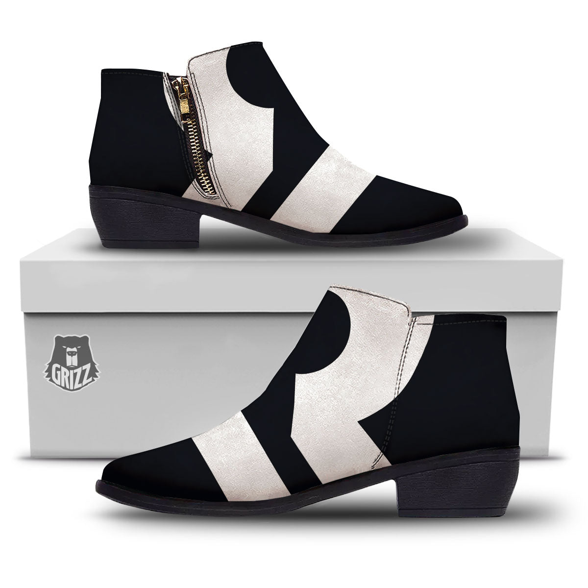 Libra Sign White And Black Print Ankle Boots-grizzshop