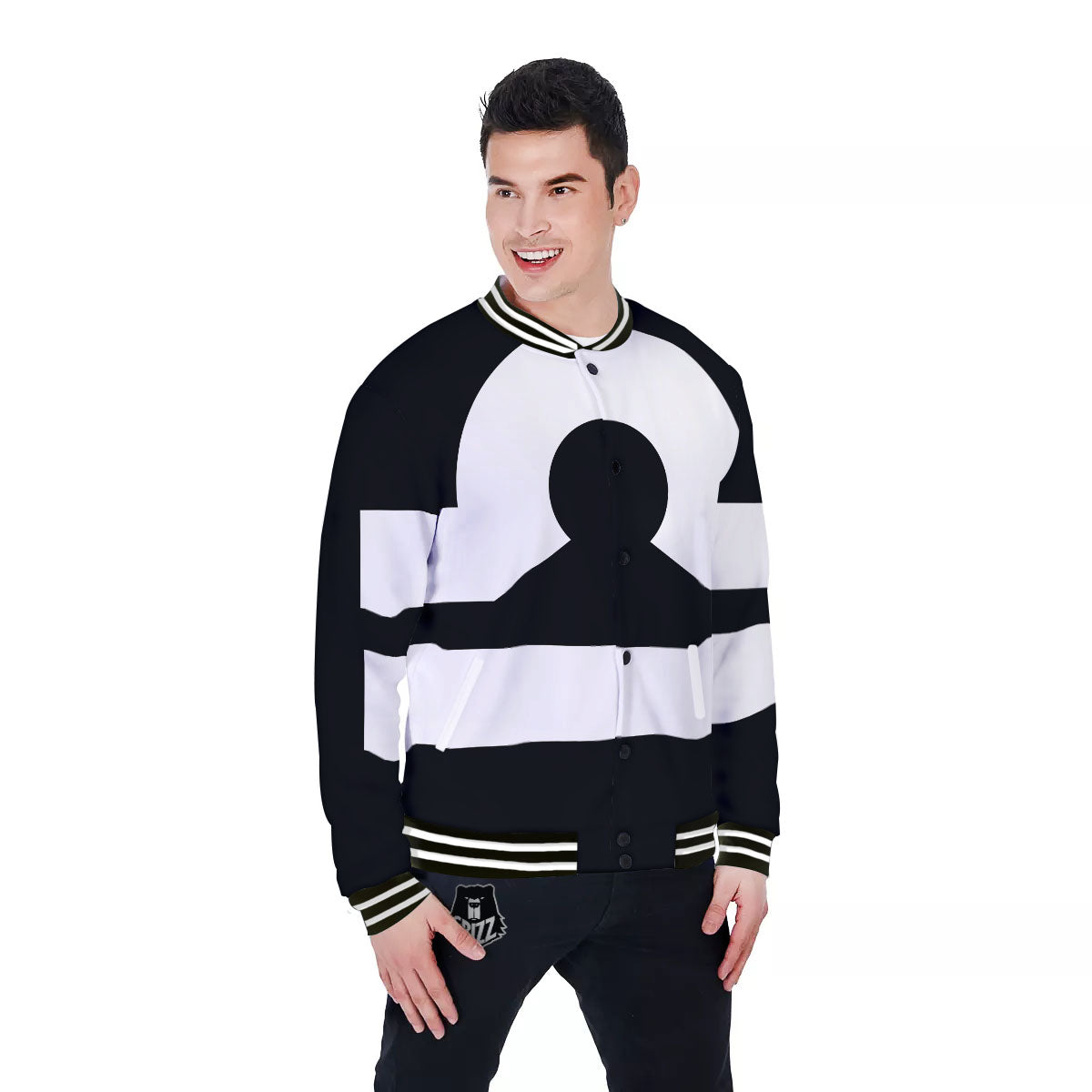 Libra Sign White And Black Print Baseball Jacket-grizzshop