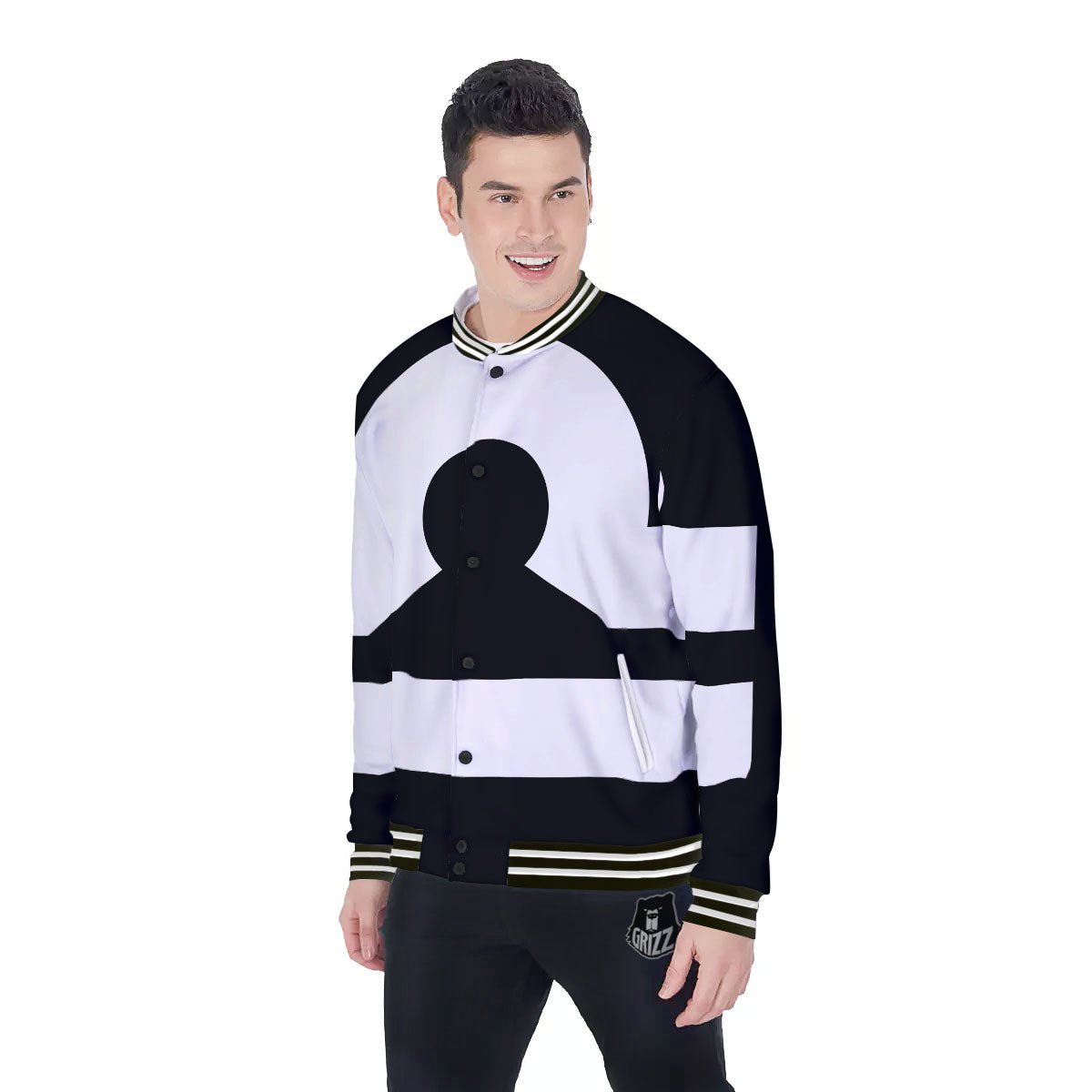 Libra Sign White And Black Print Baseball Jacket-grizzshop