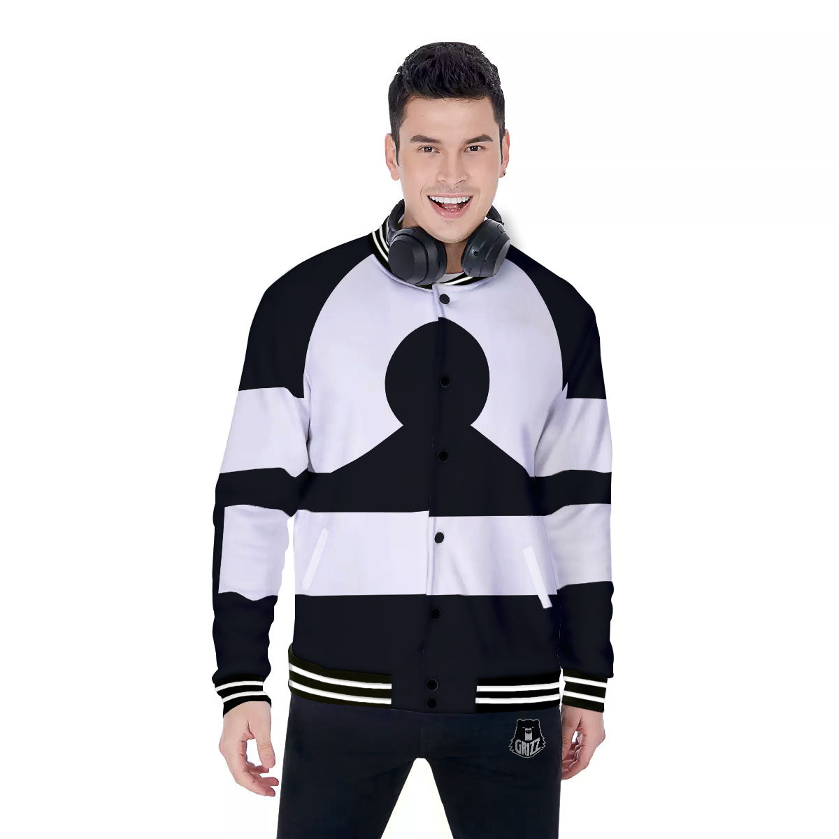 Libra Sign White And Black Print Baseball Jacket-grizzshop