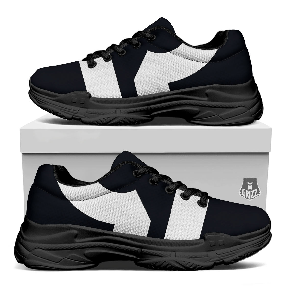 Libra Sign White And Black Print Black Chunky Shoes-grizzshop